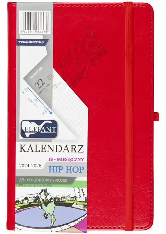 Najlepsza cena Kalendarz 2024/2026 A5 18M + notes Hip Hop czerw