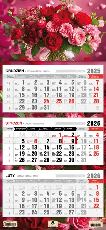 Tani Kalendarz 2025 Trójdzielny płaska główka Bukiet