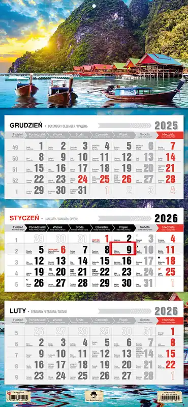 Kalendarz 2025 Trójdzielny płaska główka Tajlandia Hit sprzedaży