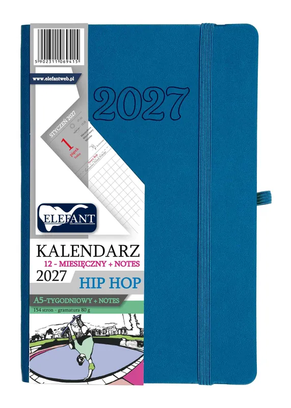 Premium Kalendarz 2027 12 m-cy. Hip hop A5 tygodniowy atramentowy